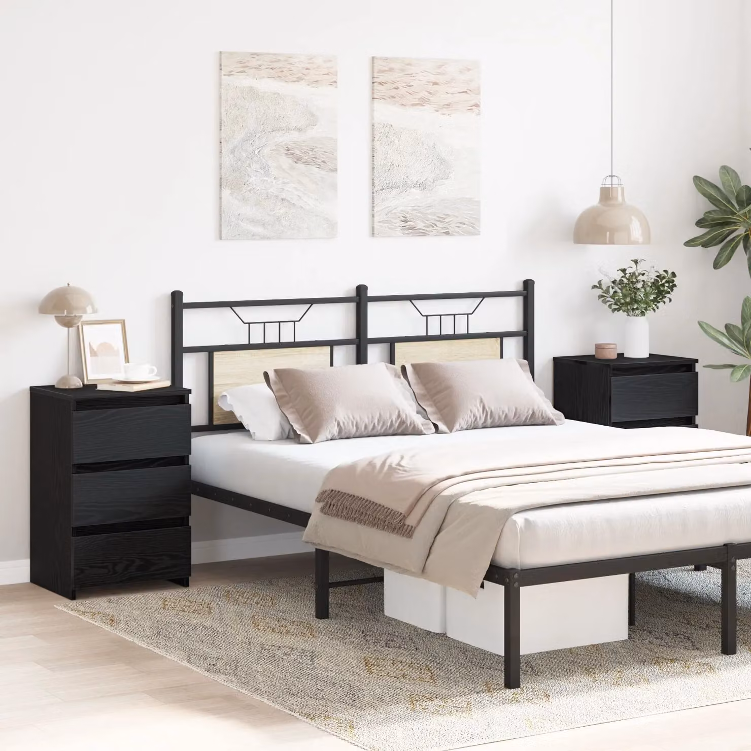 Berkfield Home Set of 2 Black Oak Nightstands, W/D/H: 40 x 35 x 62.5 cm – 2