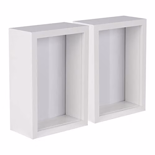 Nicola Spring Modern Rectangular 3D Deep Shadow Box Photo Frame, White, Set of 2, 10 x 15 cm