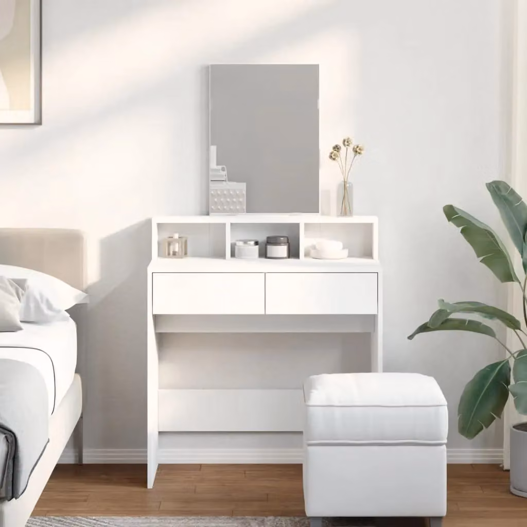 Berkfield Home Modern Dressing Table with Mirror in White, W: 80 cm, D: 41 cm, H: 144.5 cm – 2