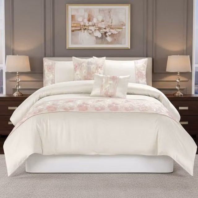 Snug City Pink Embroidered Floral Duvet Cover and Pillowcase Set, Single – 1