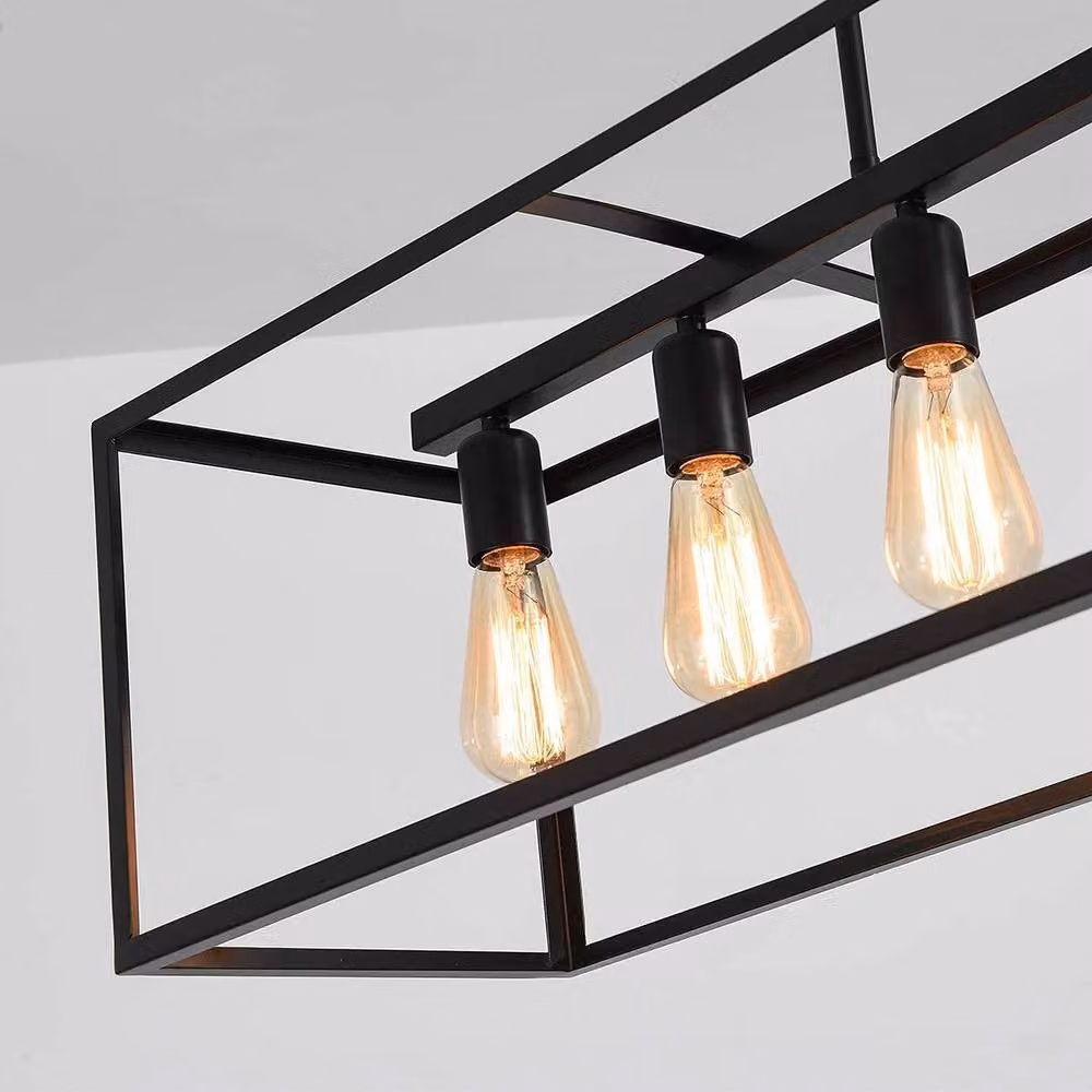 NIVOR 6-Light Industrial Iron Cage Flush Mount Ceiling Pendant in Black for Kitchen and Dining Rooms – 3