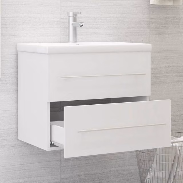 Berkfield Home White Engineered Wood Bathroom Sink Cabinet with Built-in Basin, W/D/H: 60.0 x 48.0 x 38.5 cm