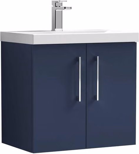 Balterley Wall Mounted Bathroom Vanity Unit with Basin and 2 Soft Close Doors, Blue