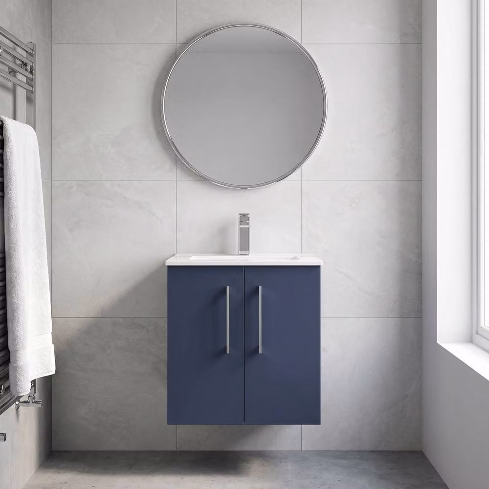 Balterley Modern Wall Hung Bathroom Vanity Unit with Basin and 2 Soft Close Doors, Blue, Width: 50 cm – 2