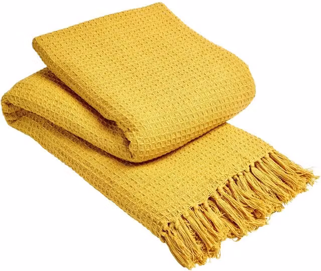 NewEdgeBlinds Lisbon Pure Cotton Honeycomb Throw in Yellow, W: 178 cm, L: 254 cm