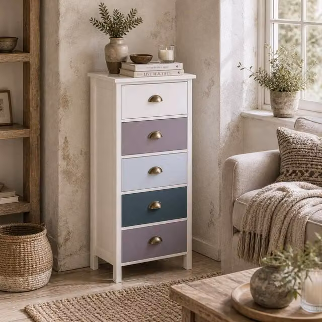 Wyld Haus Sanido Slim 5 Drawer Chest in Blue Multicolour