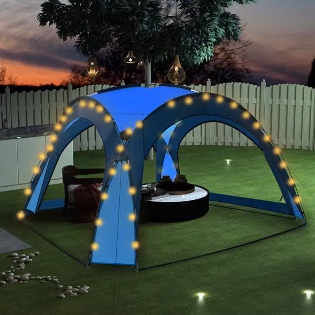Berkfield Home Party Tent with LED and 4 Sidewalls, Blue, W: 3.6 m, D: 3.6 m, H: 2.3 m – 1