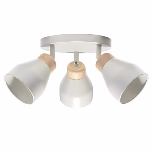 Happy Homewares Scandinavian Triple Adjustable LED Spot Ceiling Light in Grey with Wood Trims, W/D/H: 23 x 16 x 23 cm – 1