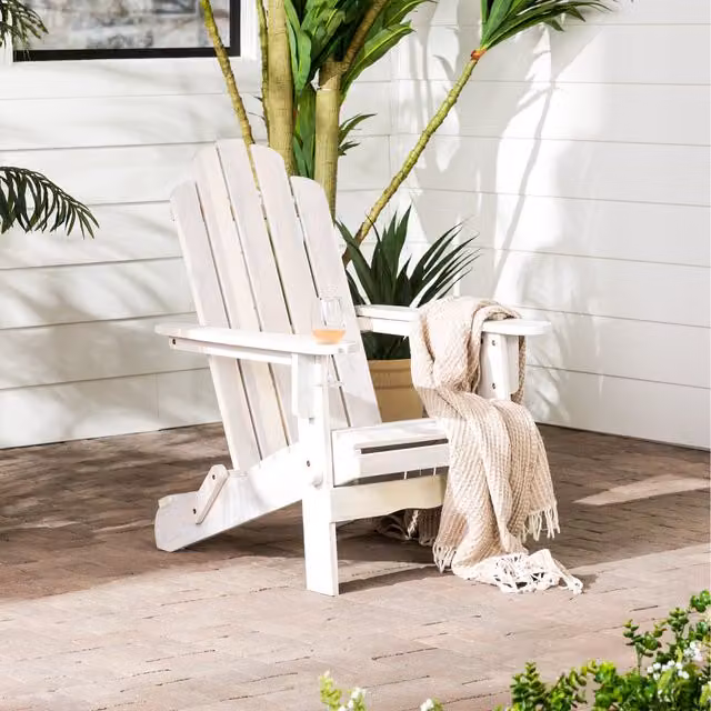 FurnitureboxUK Adirondack Outdoor Garden Patio Chair in White Acacia Wood