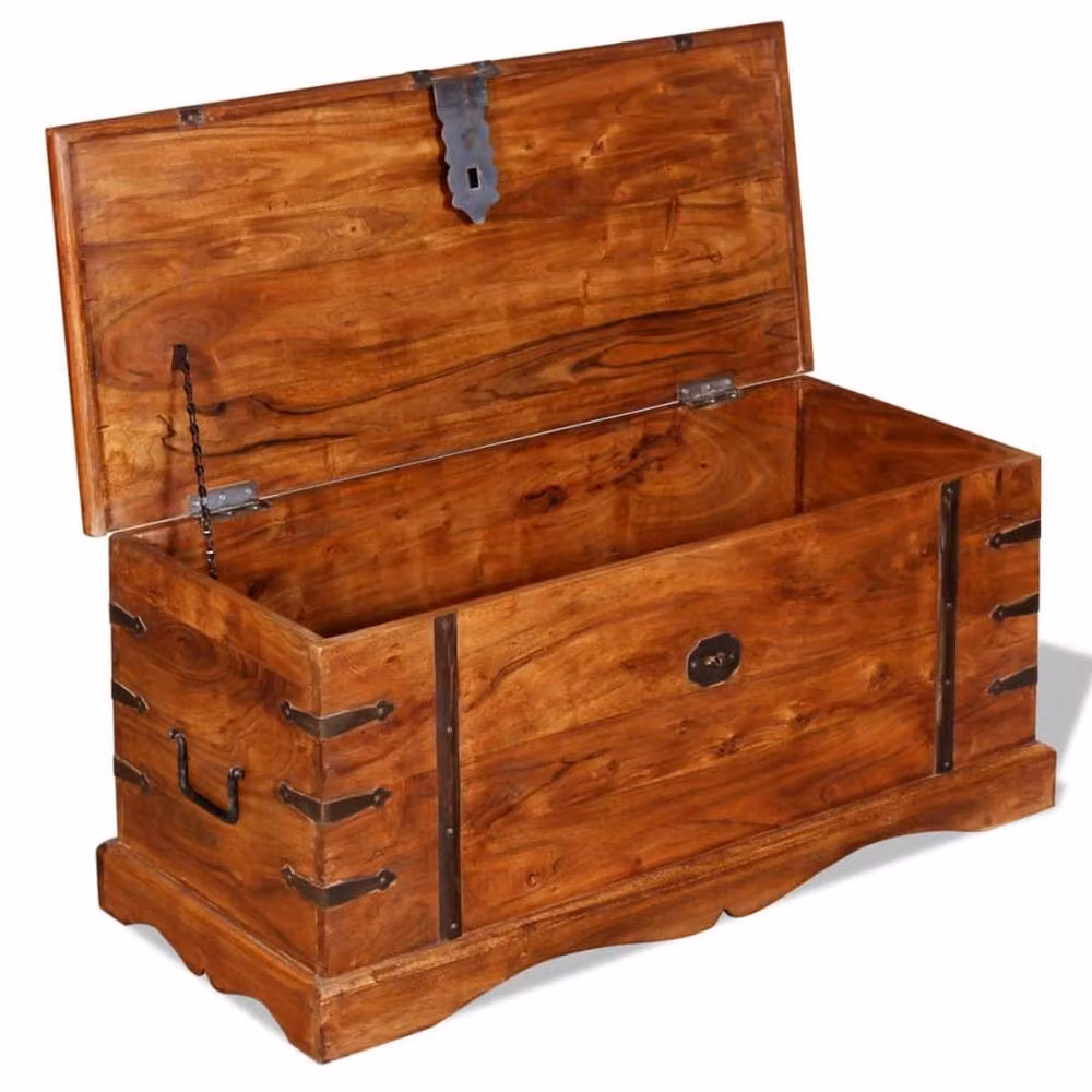 Berkfield Home Brown Lacquered Acacia and Sheesham Wood Storage Chest – 3