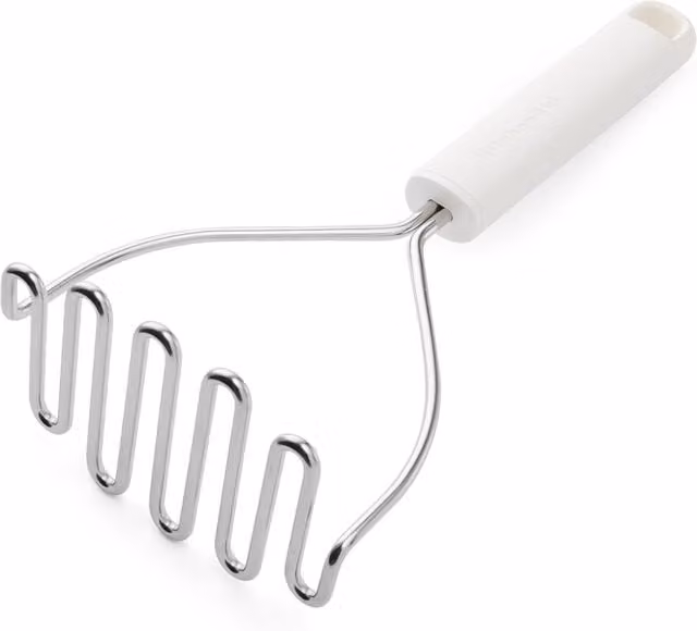 KitchenAid Stainless Steel Potato Masher with Ergonomic Grip and Hanging Loop, White