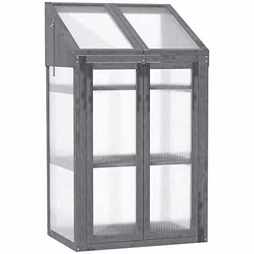 Outsunny Wooden Cold Frame Polycarbonate Greenhouse in Grey, W/D/H: 70 x 50 x 120 cm