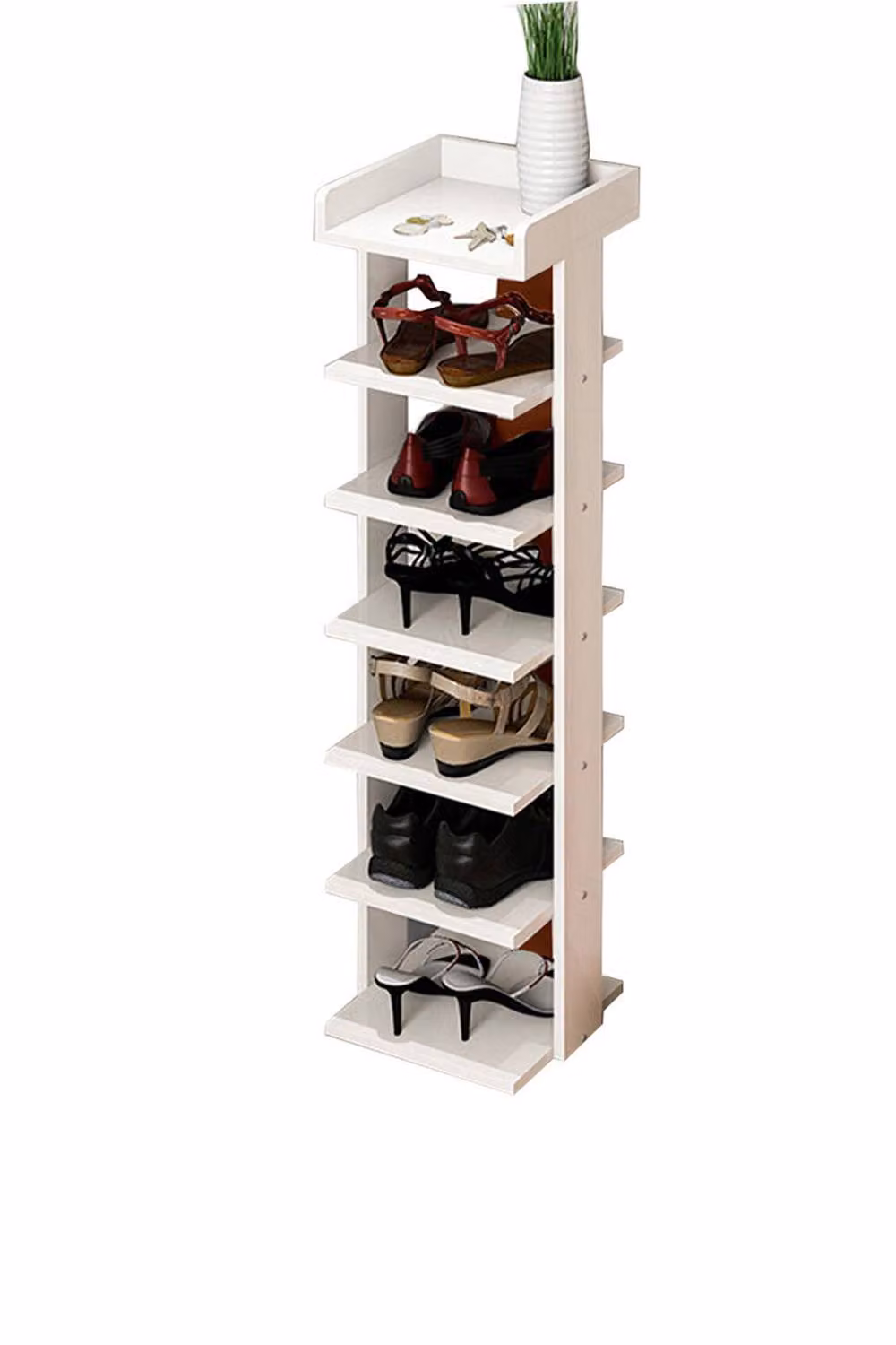 H&O Direct 7-Tier Wooden Shoe Rack Organizer in White – 3