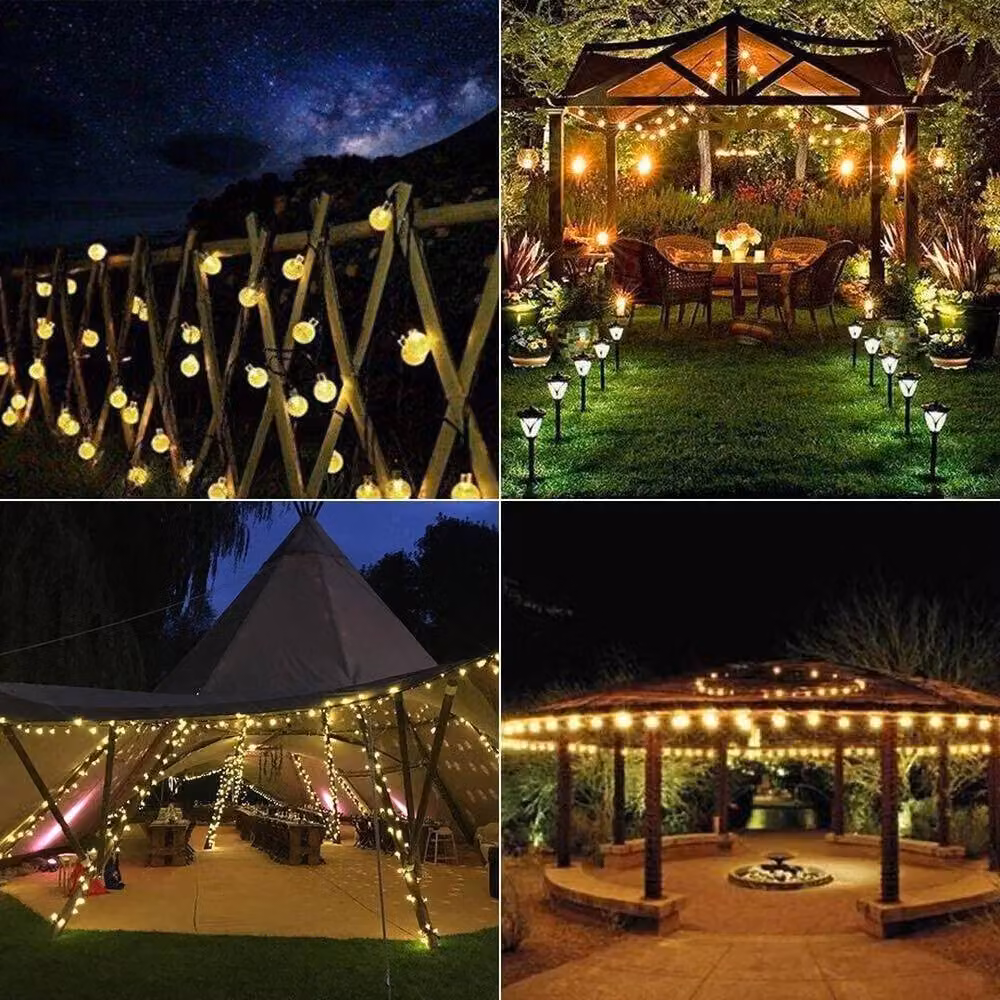 FLAVORA 50 LED Solar Warm White Globe String Lights with Transparent Glass Balls – 3