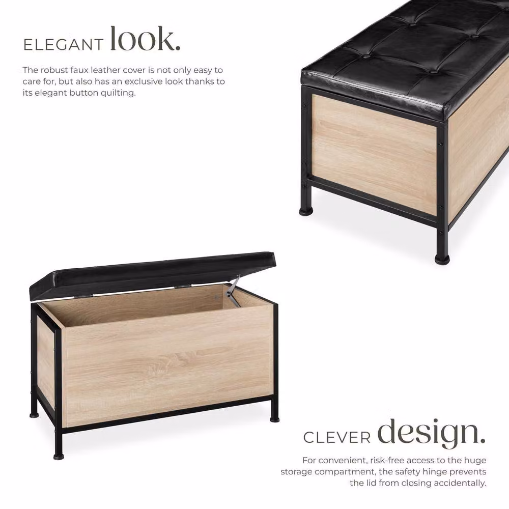 tectake Calico Storage Bench in Light Oak and Brown – 3