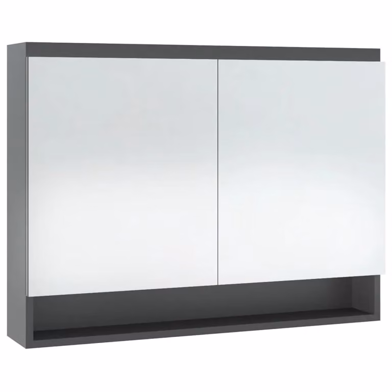 Berkfield Home Modern Grey Glossy Bathroom Mirror Cabinet, W/D/H: 80 x 15 x 60 cm