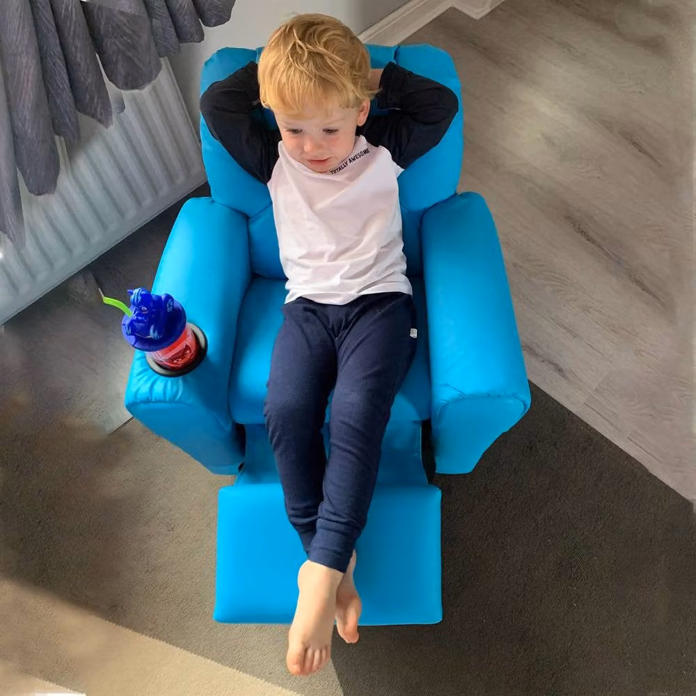 STILVORA Children's Blue Recliner Chair with Footrest and Armrests – 4