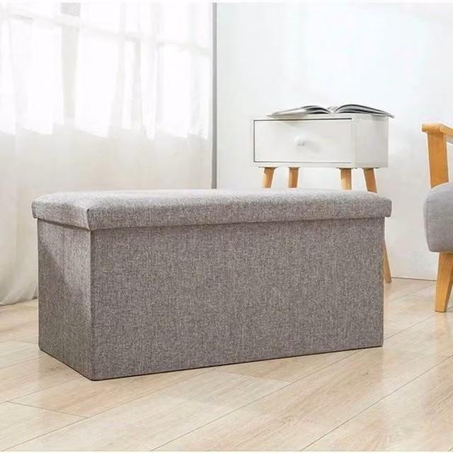 EONLION Grey Fabric Ottoman Storage Seat Stool – 1