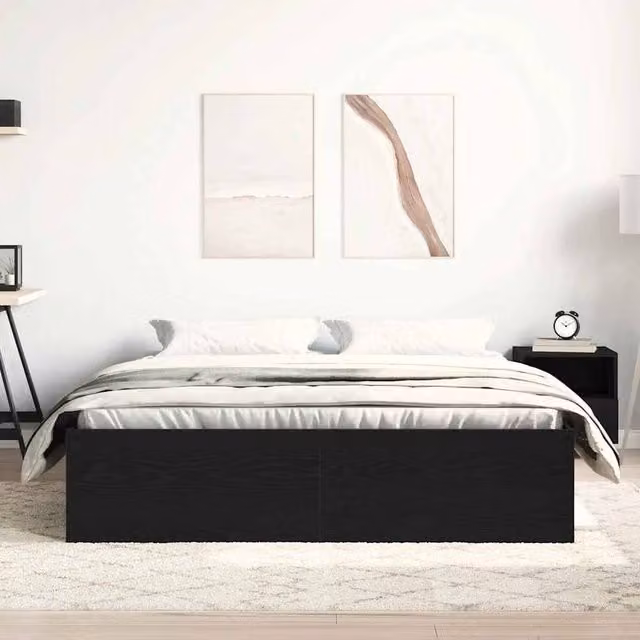 Berkfield Home Durable Bed Frame in Black Oak, W/D/H: 150 x 200 x 35 cm – 1