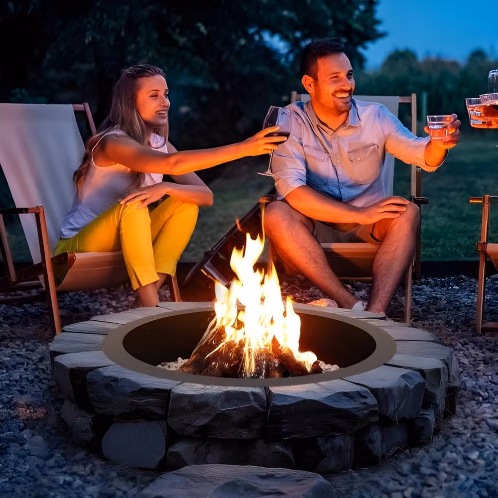 VEVOR Heavy-Duty 9-Section Q235 Carbon Steel Fire Pit Ring in Black, W/D/H: 114.3 x 114.3 x 25.4 cm – 8