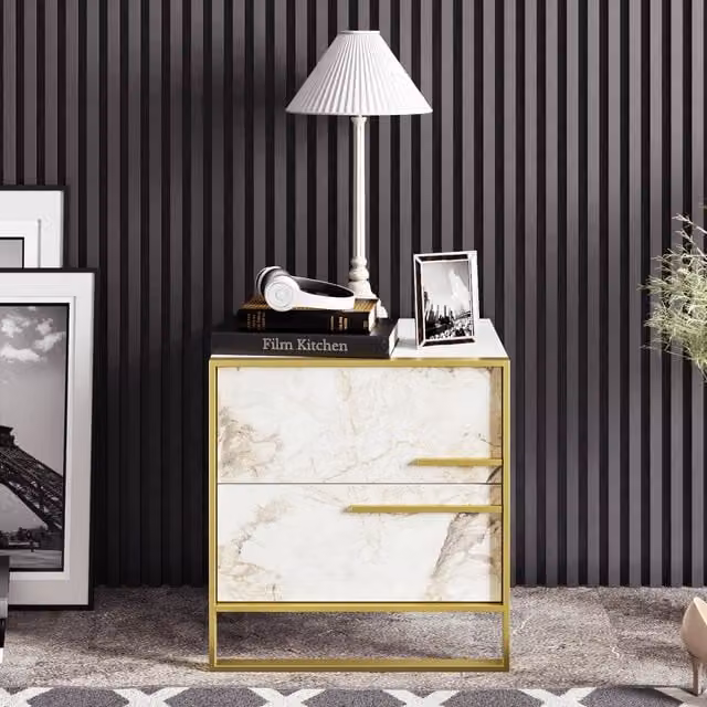 Decorotika Polka Bedside Table in White and Gold