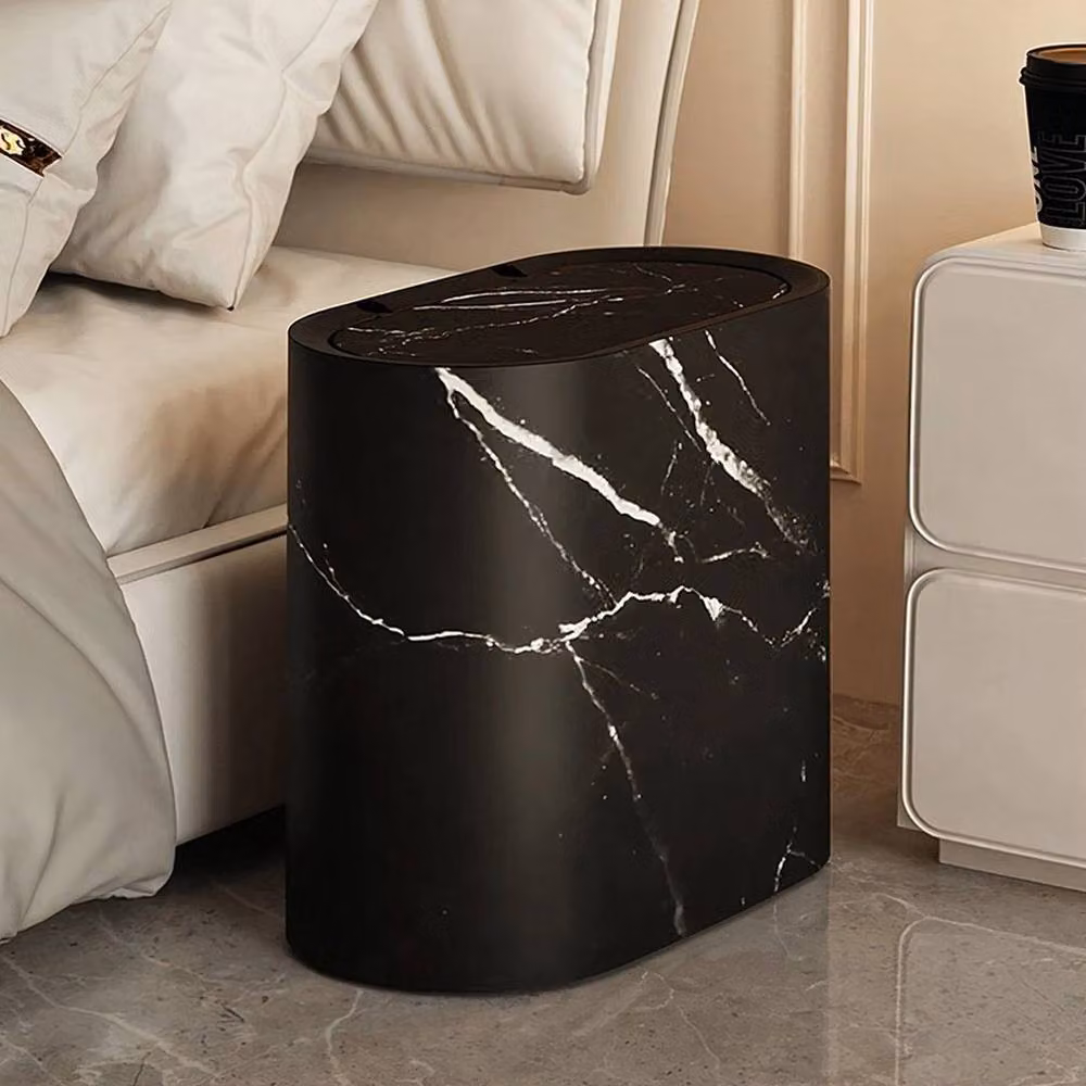 EONLION Small Plastic Marble Pattern Trash Can with Flip Lid, Black, Height: 100 cm – 2