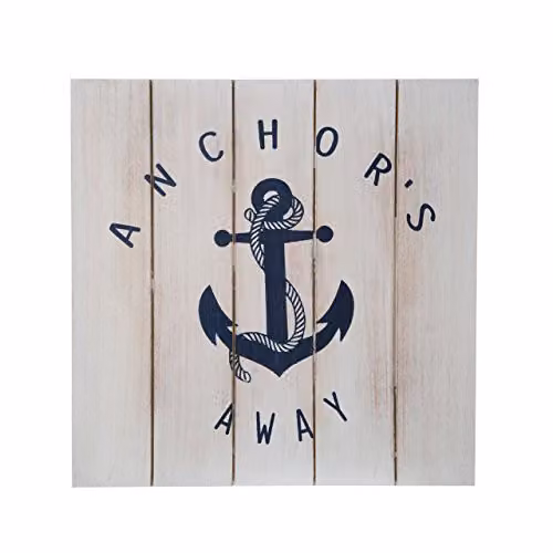 Orsina Maritime Anchor Canvas Wall Art in Blue and White, W/H: 28 x 28 cm