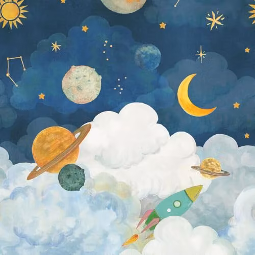 Grandeco Little Dreamers Solar System 3 Drop Mural for Kids Bedroom and Nursery in Navy Blue LD6101 – 1
