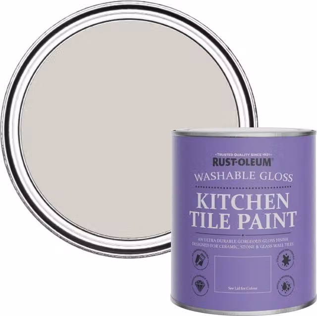 Rust-Oleum Water-Based Kitchen Tile Paint in Gloss Finish, Babushka Purple and Grey, 750ml