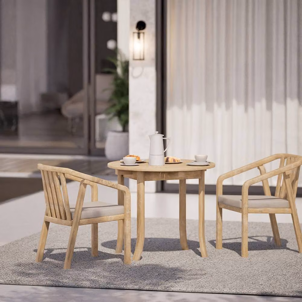 Royalcraft Maris 2-Seater Round Acacia Wood Garden Table and Chairs Set in Sand/Beige – 2
