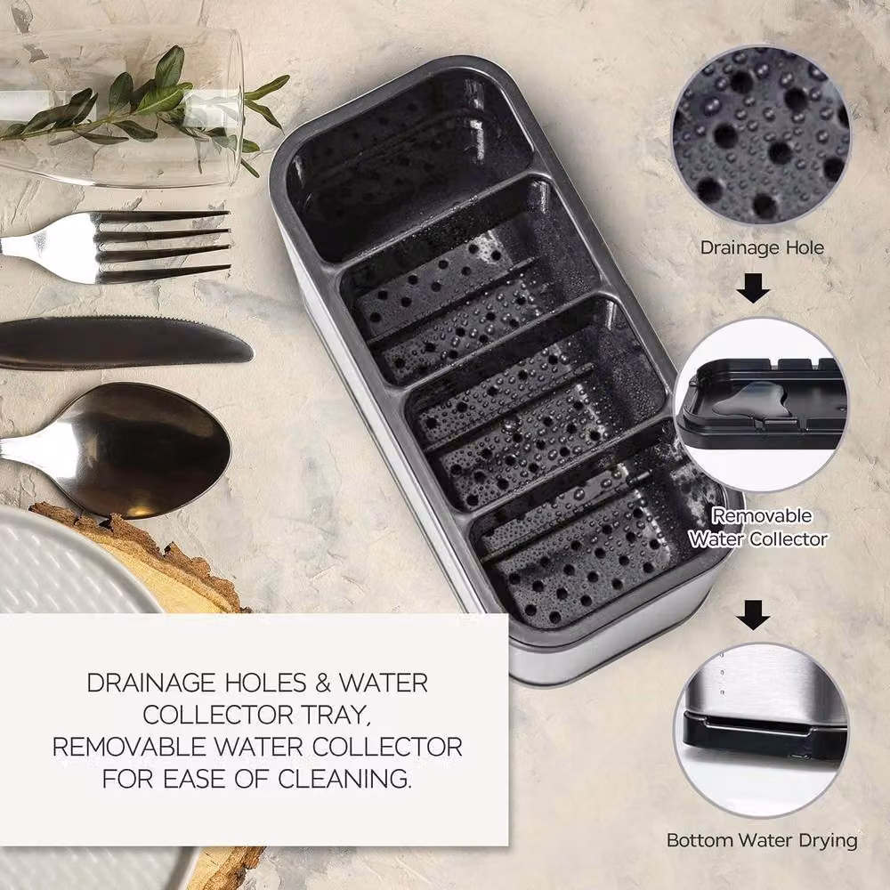 Top 3 Kitchen Stainless Steel Cutlery and Utensil Storage Organiser Caddy in Silver – 4