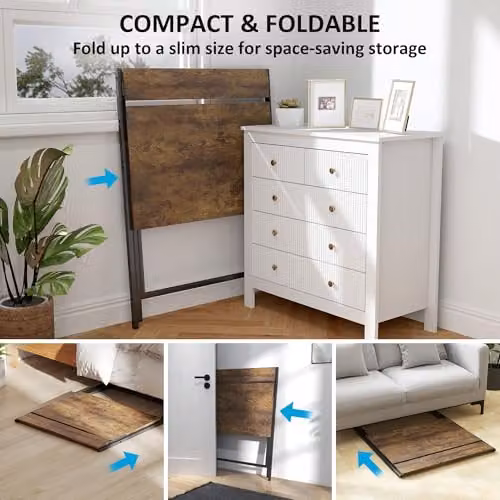 HOMCOM Folding Computer Desk with Monitor Shelf in Rustic Brown – 4