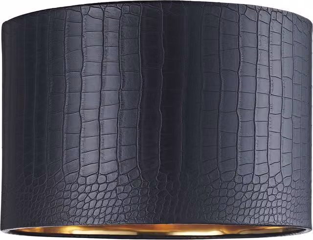 Happy Homewares Modern Round Faux Leather Lamp Shade with Shiny Inner in Black, Diameter: 30 cm