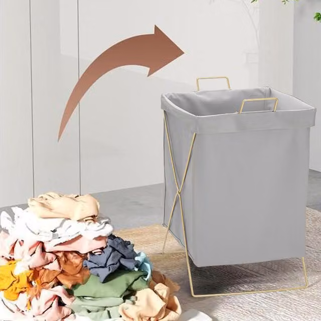 Livingandhome Collapsible Waterproof Laundry Storage Basket with Handles in Grey