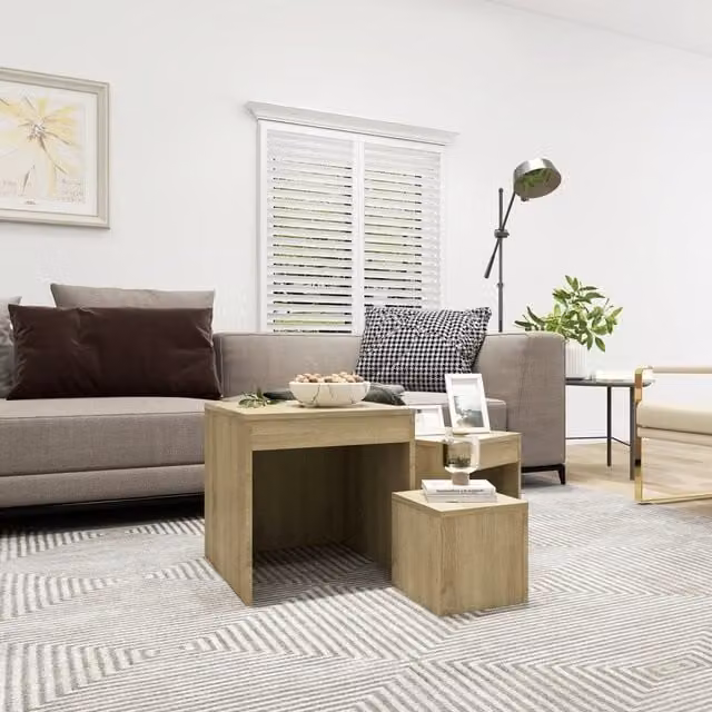 Berkfield Home Nesting Tables, 3 Piece Set in Sonoma Oak Brown Engineered Wood – 1