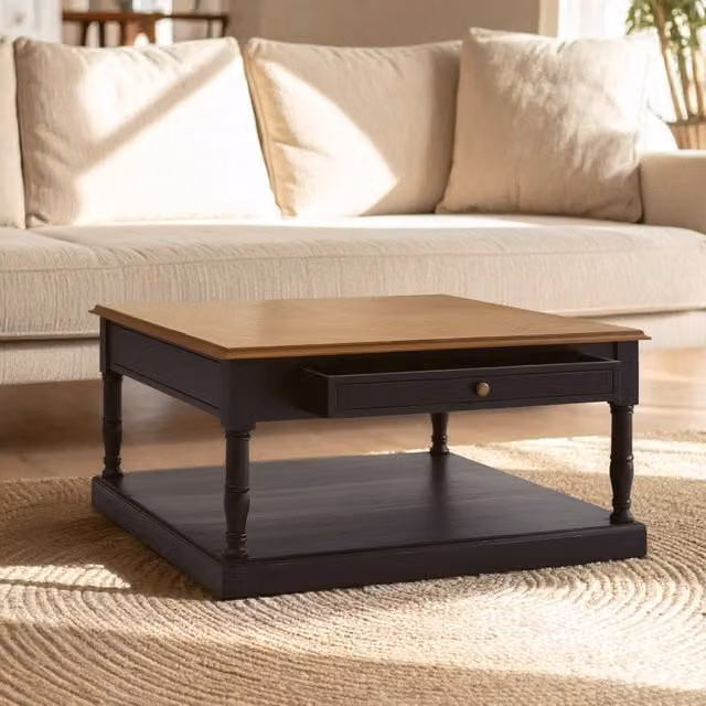 Fifty Five South Orsina Black and Natural Wood Square Coffee Table