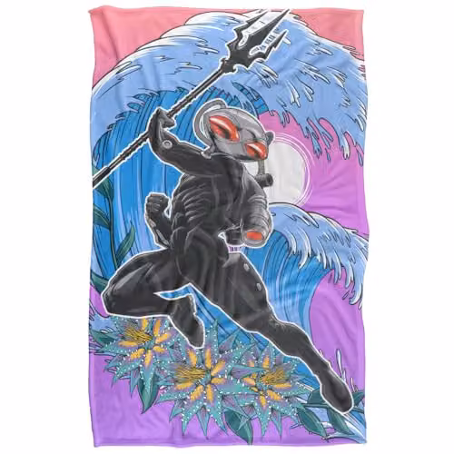 LOGOVISION Aquaman and the Lost Kingdom Black Manta Waves Super Soft Fleece Throw Blanket, Blue, Black and Multicolour, W: 91 cm, D: 147 cm