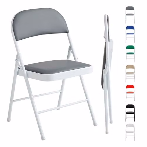 MCC Direct Grey Faux Leather Folding Chair with Metal Frame and Padded Seat