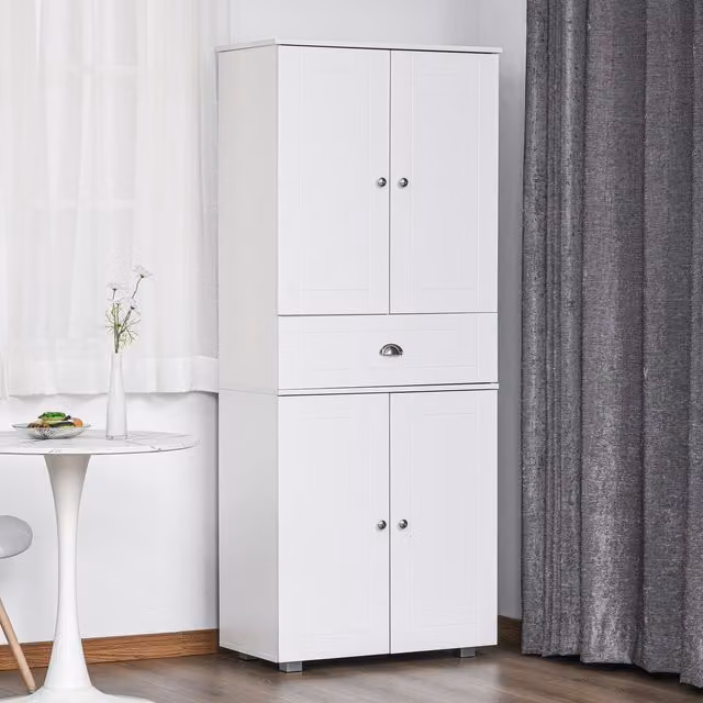 HOMCOM Modern White Kitchen Cupboard with Internal Drawers and Shelves