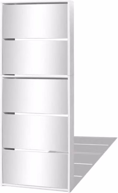 Berkfield Home Glossy White 5-Layer Mirror Shoe Cabinet with Tilting Compartments, W: 63 cm, D: 17 cm, H: 169.5 cm