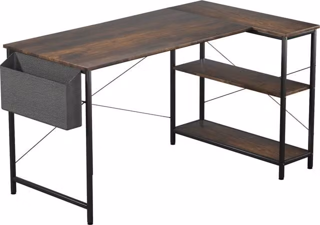 Levede L Shaped Corner Computer Desk in Brown and Black