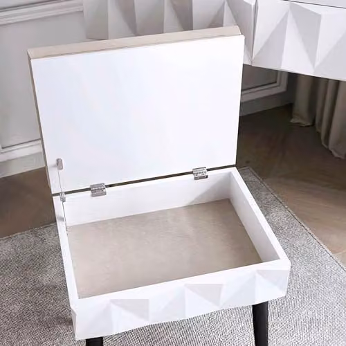 CARME Montana Padded Velvet Storage Stool in White and Black, W/D/H: 45 x 40 x 45 cm – 4