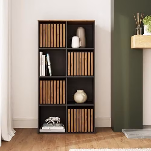 GFW Kube Industrial Cube Storage Unit in Black and Walnut Effect, W/D/H: 119.0 x 28.0 x 60.0 cm