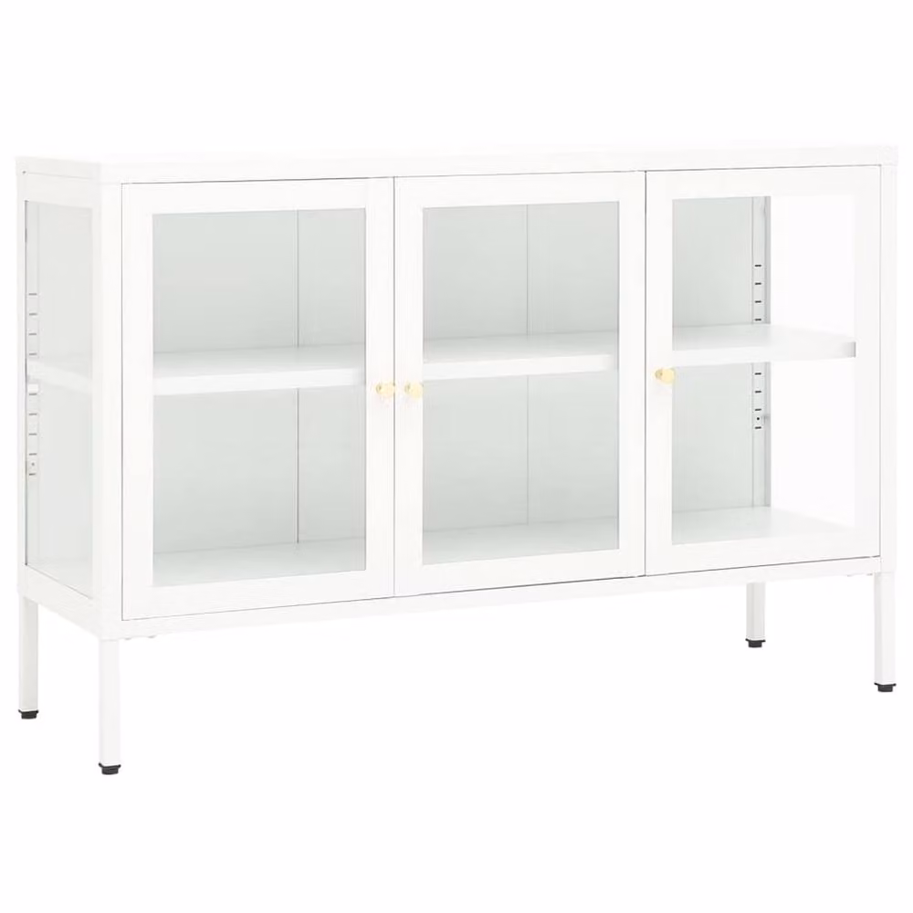 Berkfield Home White Sideboard in Steel and Glass, W/D/H: 105 x 35 x 70 cm – 2