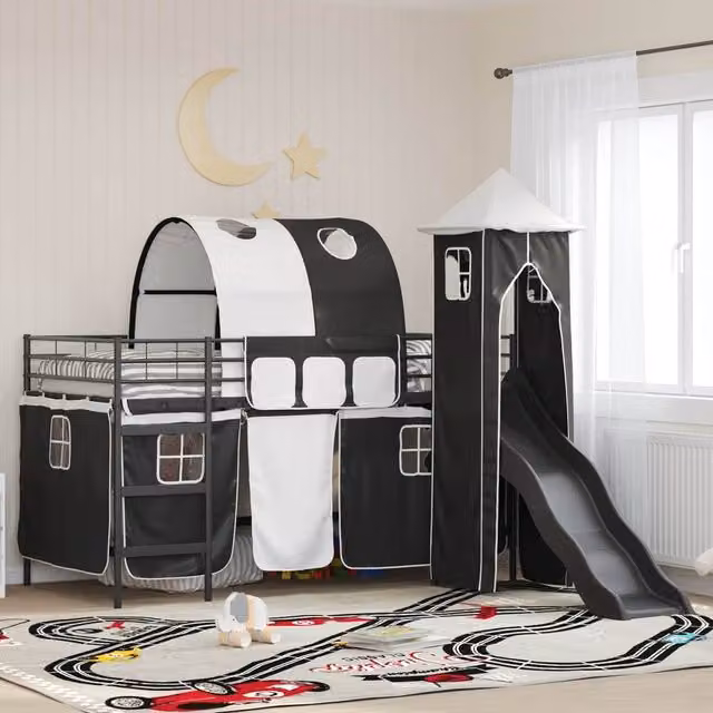 Berkfield Home Kids Loft Bed Frame in Black Metal, W/D/H: 80 x 200 cm