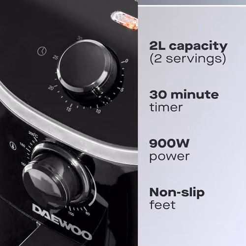 Daewoo Compact Manual Air Fryer, 2L, Black – 2