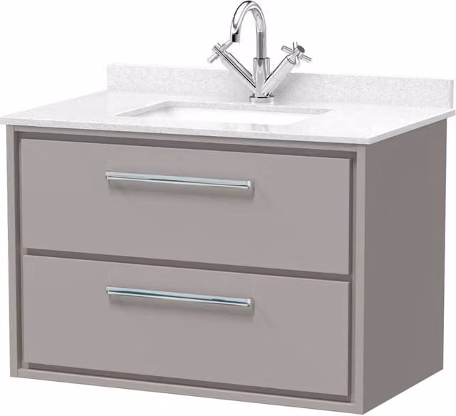 Balterley 800mm Wall Hung 2 Drawer Vanity with Marble Worktop Basin, Pebble Grey – 1