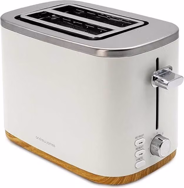 Andrew James 2 Slice Toaster in White with Removable Plates and Stainless Steel Finish