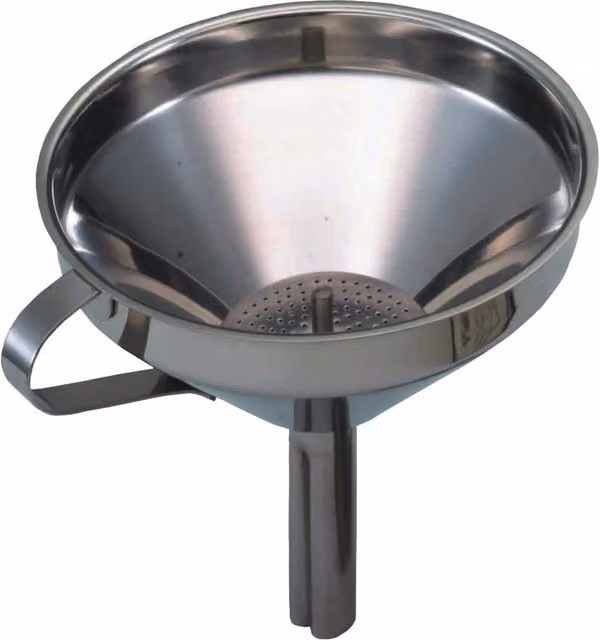 KitchenCraft Round Stainless Steel Funnel with Removable Filter, 13 cm, Black and Silver