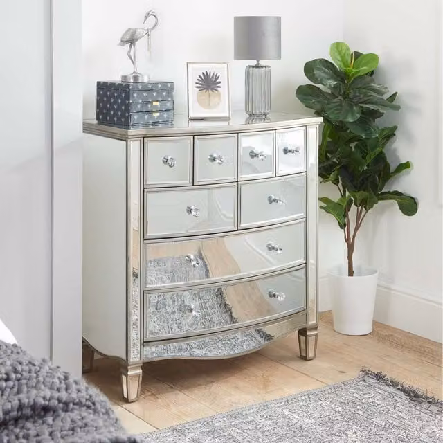 Birlea Elysee Modern Merchant Chest in Grey and Silver with Mirror Top
